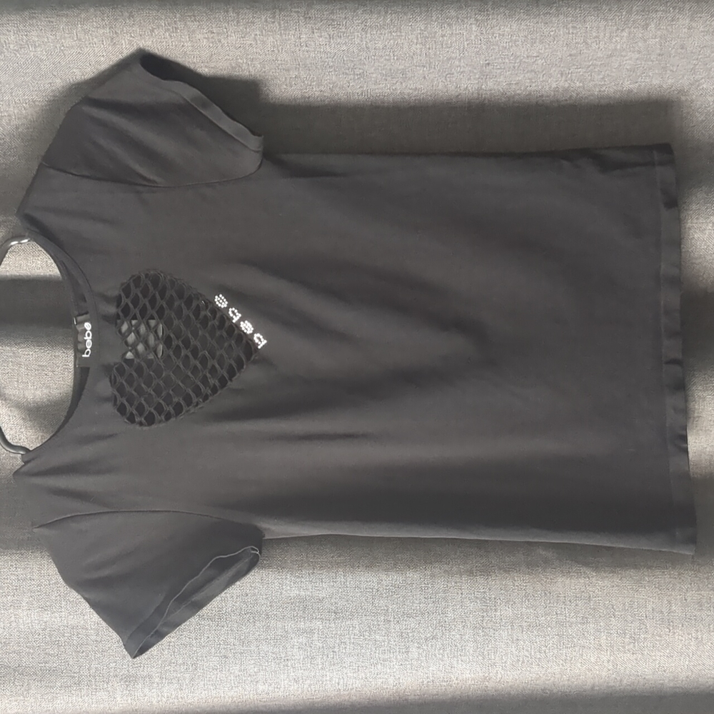 5/$25 BEBE Y2K Black Mesh Heart Top M/L